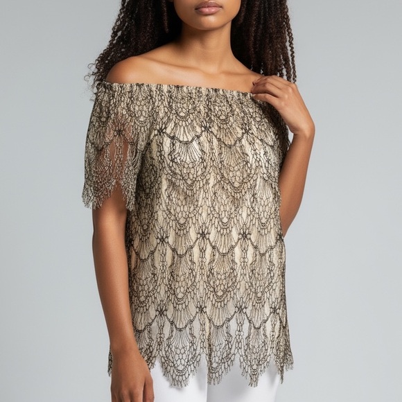Scalloped lace off shoulder top - Picture 1 of 7